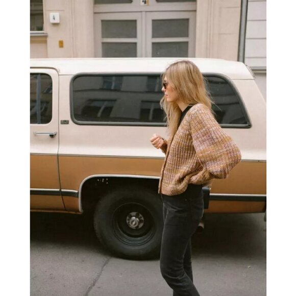 💕BA&SH💕 Gilet Haili Reversible Cardigan Sweater ~ Jaune Knit Medium US 8 - Picture 2 of 16